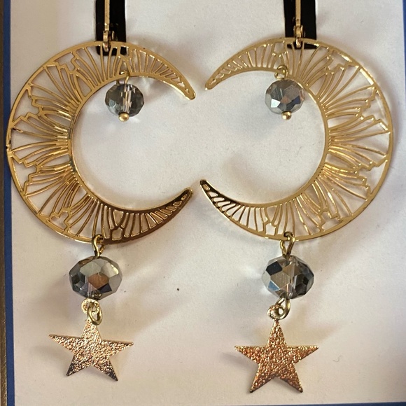 NWT Bella Jack Moon Mandala Star Crystal Drop Earrings - Picture 1 of 4